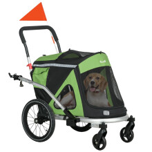 2-in-1 Hundebuggy/Hundejogger/Fahrradanhänger, 2 Reflektoren, 1 Sicherheitsleine, 150 x 68 x 95 cm, Grün