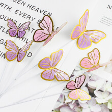 (Purple) 10pcs Colorful Gilt Edged Butterfly Cake Topper Happy Birthday Cake Decorations Wedding Bride Dessert Party Decor