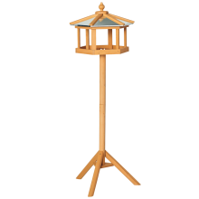 Vogelvoederhuisje, voederhuisje voor wilde vogels op standaard, nestkast met lade, vogelstation, houten vogelhuisje