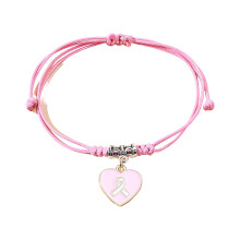 Elegant Pink Purple Ribbon Heart Shaped Braided Bracelet-A