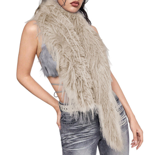 Furry Warm Shawl Scarf Winter Shawl Warm Polyester-Beige