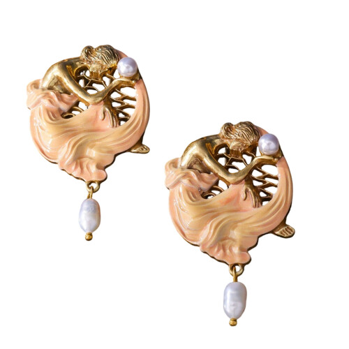 Boucles d'oreilles à clous en alliage de cuivre avec perles