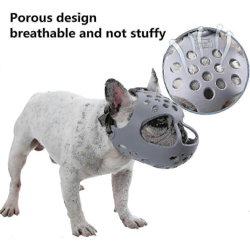 (Grey, S) Bite-proof muzzle for short-snout breeds, soft silicone for aggressive dogs 2