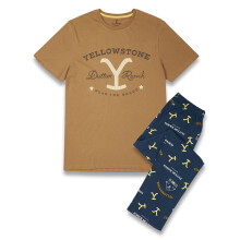 (Small) Yellowstone Short Sleeve Long Leg Pyjama Set (Mens Multicoloured)