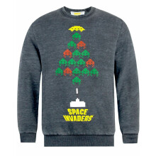 (Small) Space Invaders Christmas Jumper (Mens Grey)