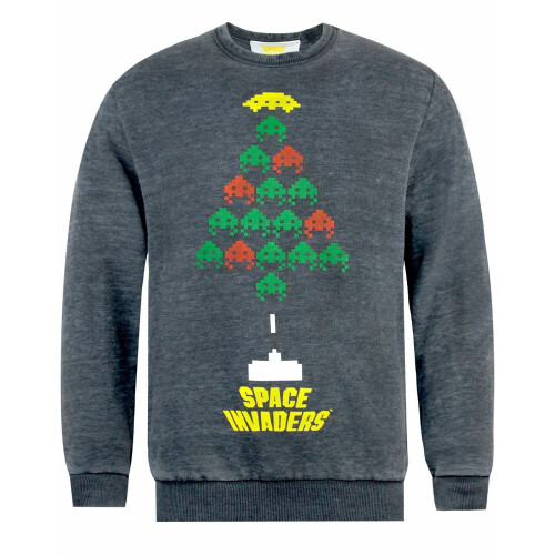 (Small) Space Invaders Christmas Jumper (Mens Grey)