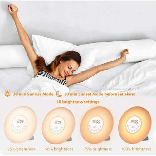Ραδιόφωνο-ξυπνητήρι LED, Ξυπνητήρι 7 χρωμάτων, Προσομοίωση ανατολής/δύσης ηλίου, 230V 2