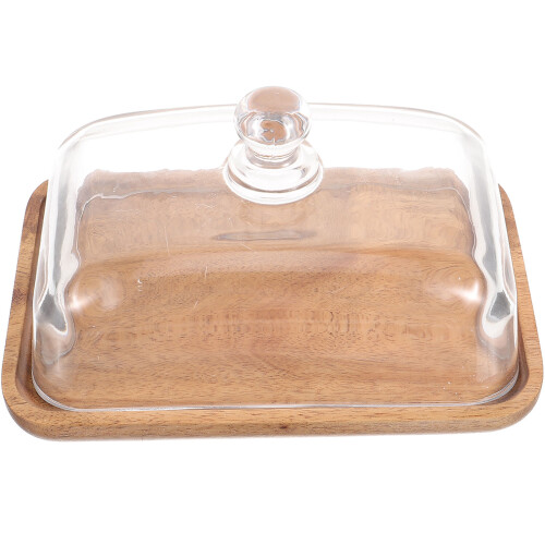 2Pièces Présentoir Gâteau Transparent Dôme Bois Pour Mariage