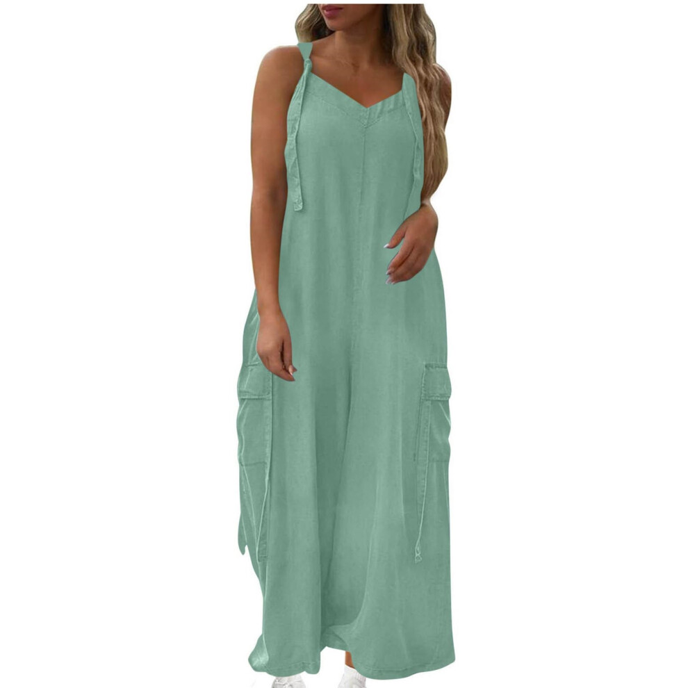 Overalls For Women Loose Fit Wide Leg Jumpsuits-Light Green XXL
