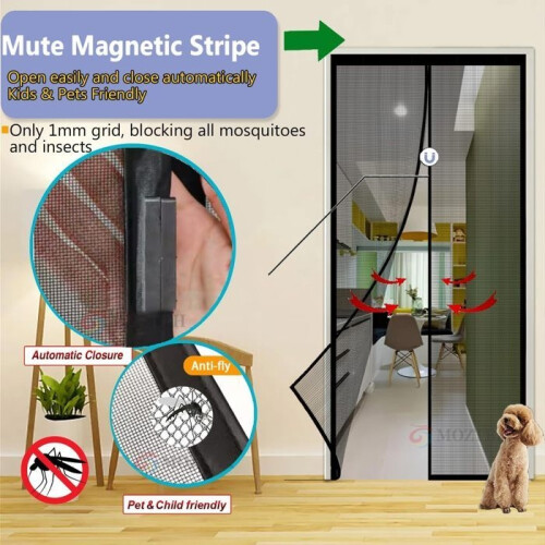 Mosquito Net Door - GENERIC - 120x220cm - Magnetic - Automatic Closing - Black 2