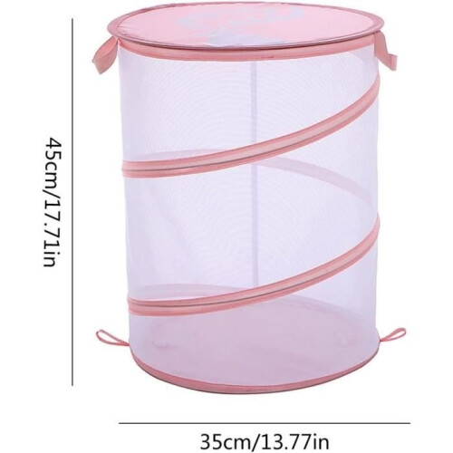 Laundry Basket - Transparent - Foldable - Pink - 35x45cm in Polyester Fabric 1