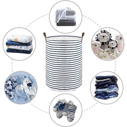 Foldable cotton laundry basket - Large capacity - White/Black 2