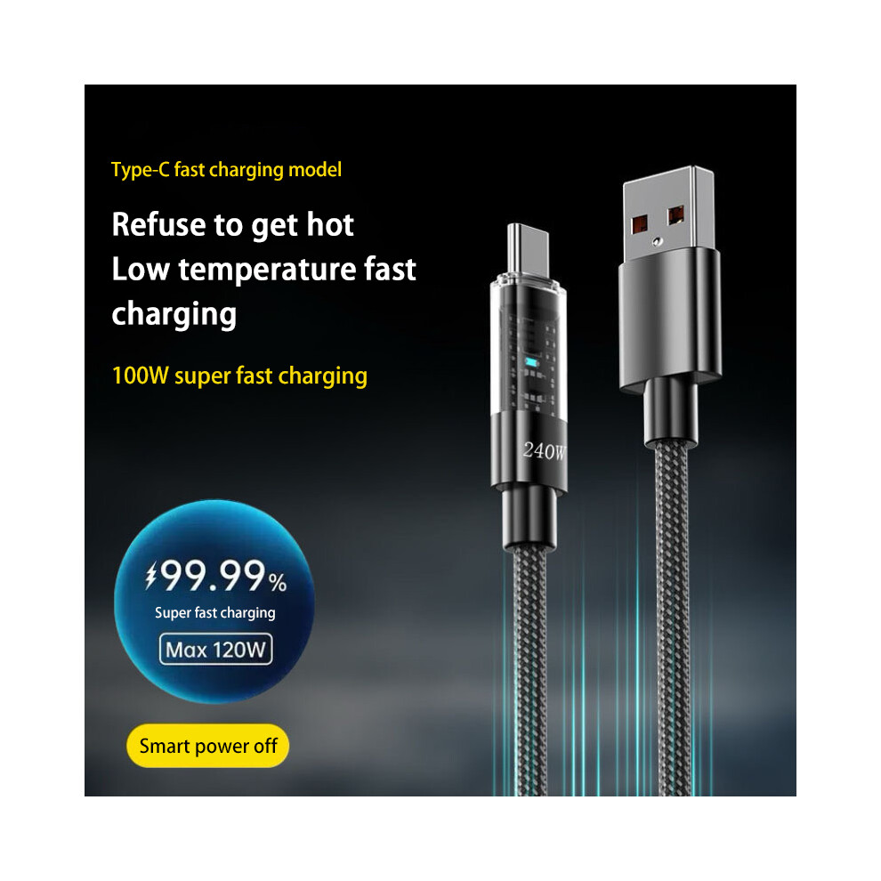 (Usb Type C, 0.25M) Nylon Cable 240W Usb Type C Super Fast Charging Cable For Samsung Xiaomi Huawei Honor Led Digital Display Fast Charger Data Cord 7841228126539