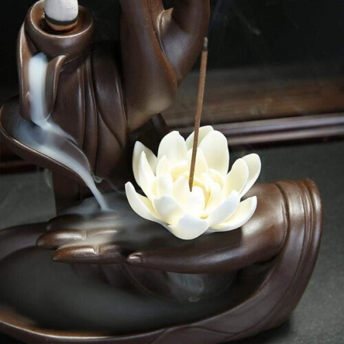 Ceramic cascading incense holder with backflow - Lotus - Decorative home accessory 1