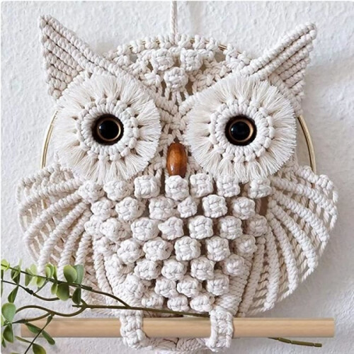 Wall hanging - Owl - Boho tapestry - 30x80cm - White home decor 1