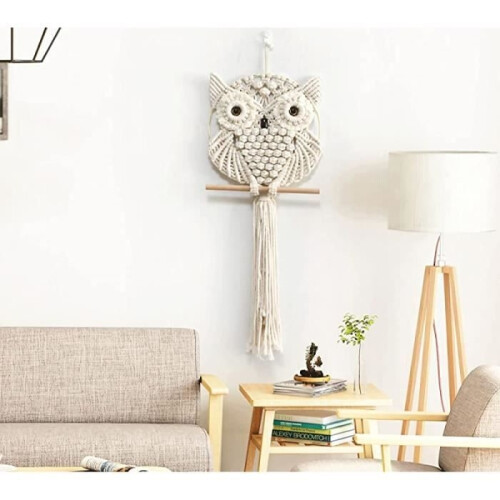 Wall hanging - Owl - Boho tapestry - 30x80cm - White home decor 2