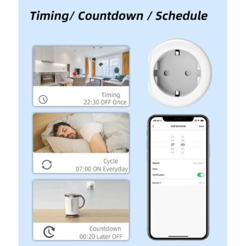 GYROOR Smart WiFi Plug - Remote Control - 16A - 2 Outlets - White 1