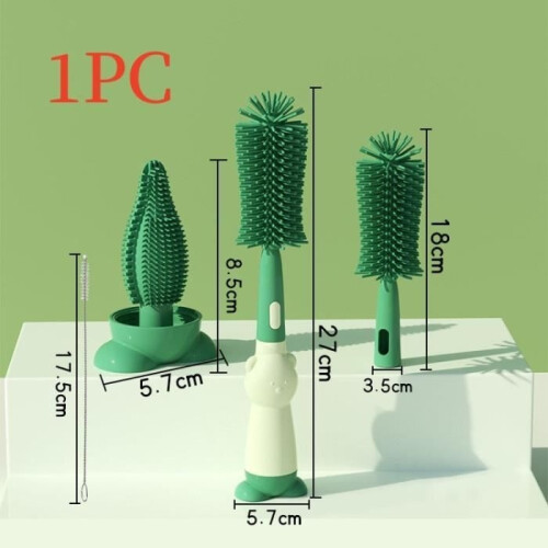 Bottle Brush - Multifunctional - 3 in 1 - Silicone - Long Handle - Green 1