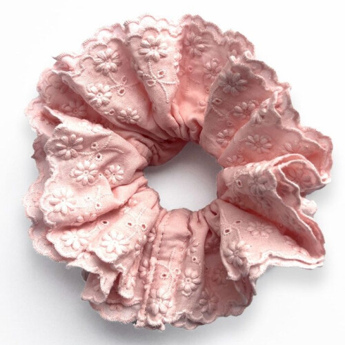 Scrunchie - AVIZAR - Classic - Embroidered Fabric - Vintage Chic - Pink 1