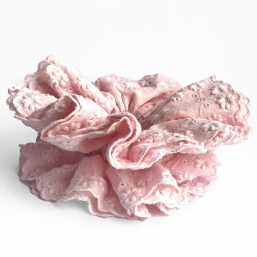 Scrunchie - AVIZAR - Classic - Embroidered Fabric - Vintage Chic - Pink 2