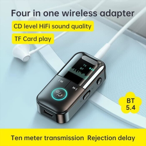 4 in 1 Bluetooth Transmitter Receiver - MOOHOP - Bluetooth 5.4 - 200 mAh - AUX/RCA - TF Card Support 1