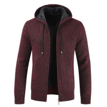 (Wine Red,M)Pull homme à capuche hiver épais fermeture éclair pull sweat à capuche tricot manteau