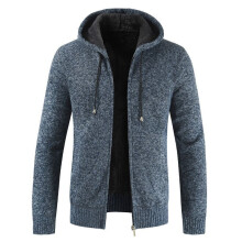(Blue,M)Pull homme à capuche hiver épais fermeture éclair pull sweat à capuche tricot manteau