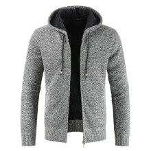 (Light Gray,L)Pull homme à capuche hiver épais fermeture éclair pull sweat à capuche tricot manteau