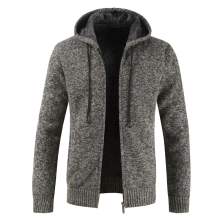(Dark Gray,2XL)Pull homme à capuche hiver épais fermeture éclair pull sweat à capuche tricot manteau