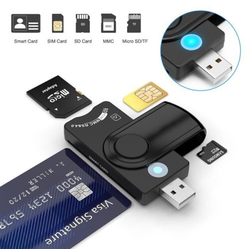 4-in-1 SIM Card Reader, Micro SD Chip for DOD Common Access CAC/SIM/ID/IC Bank, Compatible with Windows/Vista 2