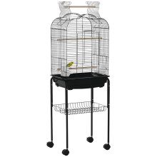PawHut Vogelvoliere auf Rädern mit aufklappbarem Dach, 3 Sitzstangen, Bodenablage, 46 x 36 x 130 cm, Schwarz