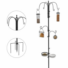 PawHut Vogelfutterstation mit 6 Haken und 4 Hängefutterspendern für Erdnüsse, Samen und Meisenknödel – Schwarz