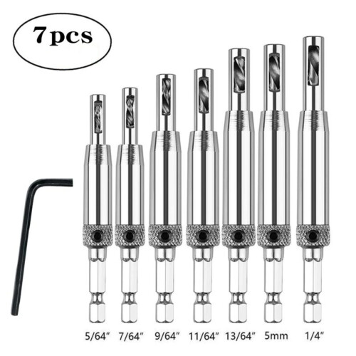 7 Pcs Door Window Hinge Hole Drill Bit Set with Wrench, Self Centering Hinge Drill Bit 1