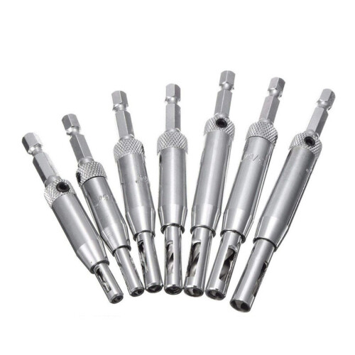 7 Pcs Door Window Hinge Hole Drill Bit Set with Wrench, Self Centering Hinge Drill Bit 2