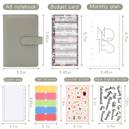 A6-Ringbuch mit Budgetblatt, Budgetplaner Grey 2