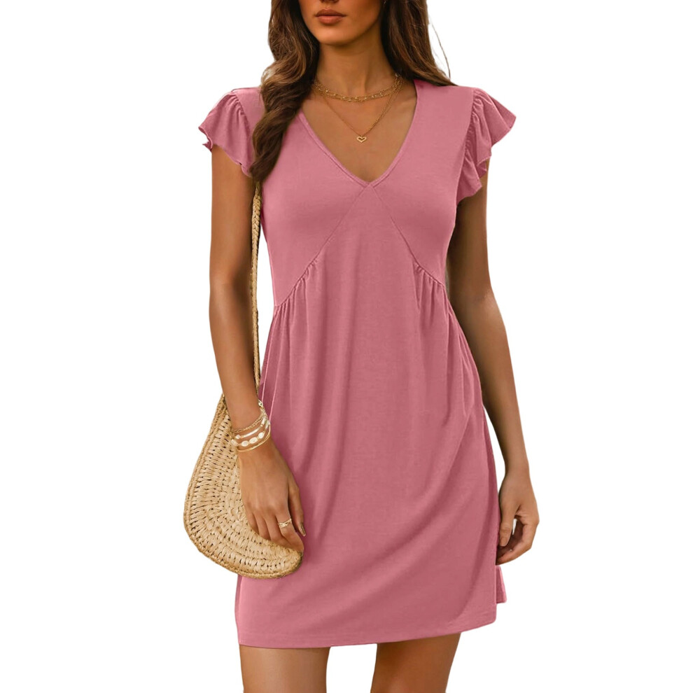 Women's Summer Dresses Beach Casual Deep V Neck Loose-Pink S