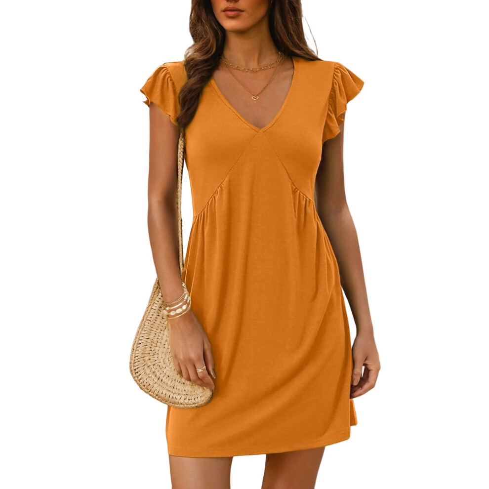 Women's Summer Dresses Beach Casual Deep V Neck Loose-Orange M