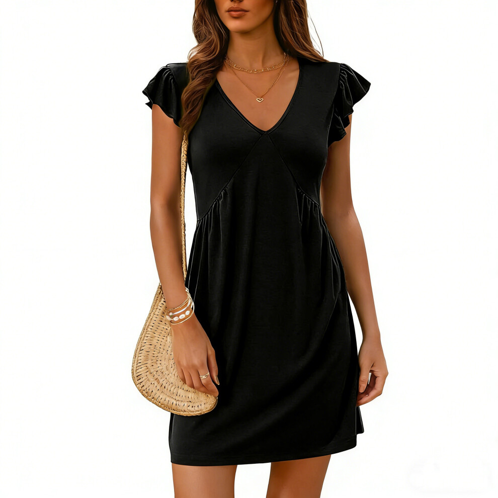 Women's Summer Dresses Beach Casual Deep V Neck Loose-Black S