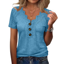 Women's short-sleeved round neck sporty short-length-Blue XL