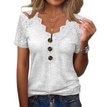 Women's short-sleeved round neck sporty short-length-White L