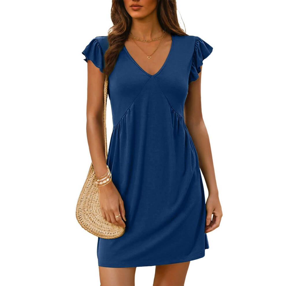 Women's Summer Dresses Beach Casual Deep V Neck Loose-Blue S