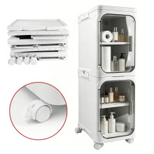 2-Tier Slim Bathroom Storage Cabinet Narrow Floor Standing Unit with Wheels & Door, Space-Saving Organizer for Office, Living Room, Kitchen, Entryway