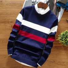 (NavyBlue,L)Pull décontracté décontracté à manches longues en tricot pour hommes hauts col rond pull
