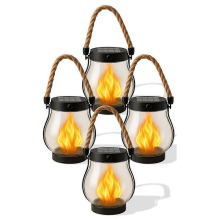 4 Pcs Solar Lantern Outdoor Lights Waterproof Flickering Flame Garden and Yard Decor with Warm Light