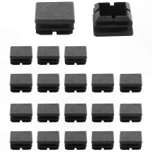 Lot de 20 embouts de tubes carrés de 25 x 25 mm pour pieds de table et de chaise, en plastique noir résistant.