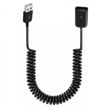 USB 2.0 Verlängerungskabel Stecker auf Buchse, Spiralförmig, Teleskopisch, Kompatibel mit Verschiedenen USB-Geräten, Schwarz