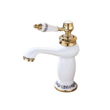 Miscelatore per lavabo in ceramica, rubinetto per lavabo da bagno con collo in porcellana, rubinetto monocomando per acqua calda e fredda.