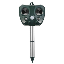 Ahuyentador solar ultrasónico de animales con sensor de movimiento y luz intermitente, ideal para exteriores, jardín y patio.