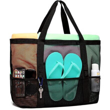 Große Netz-Strandtasche mit Reißverschlusstaschen, Familientauglich für Pool, Spielzeug und Urlaubszubehör