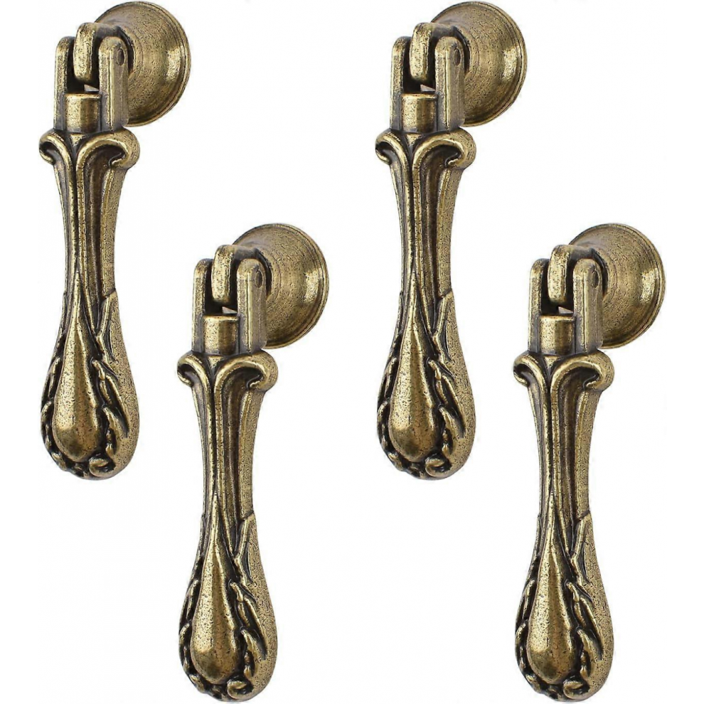 4 Pack Vintage Zinc Alloy Carved Teardrop Cabinet Handles For Drawers And Cupboards, Antique Finish 6083684966323